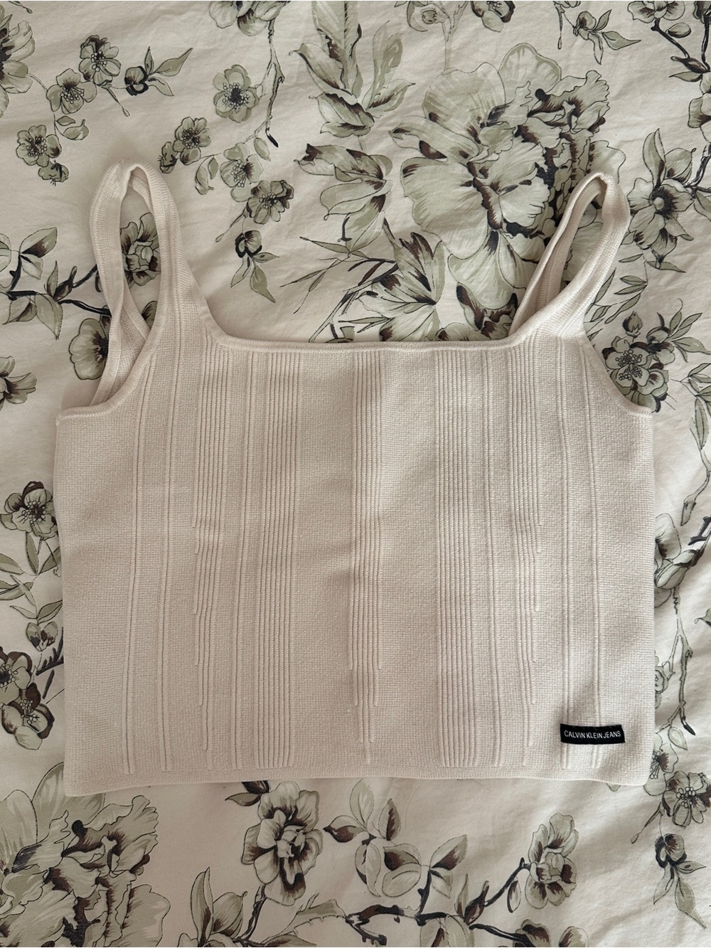 Calvin Klein Jeans Ribbed Square-Neck Tank in Cream